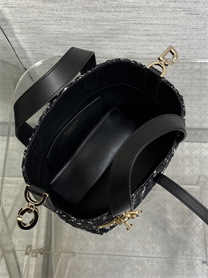 CD Small TOUJOURS Vertical Tote Bag Black Tweed with White Cannage Motif