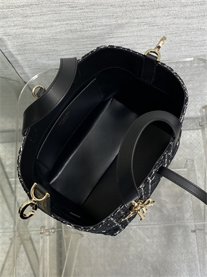 CD Medium TOUJOURS Vertical Tote Bag Black Tweed with White Cannage Motif