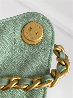 Ch*el 25 medium handbag grained calfskin gold tone metal green as5311