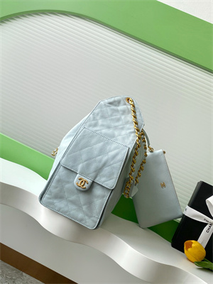 Ch*el 25 medium handbag grained calfskin gold tone metal blue as5311