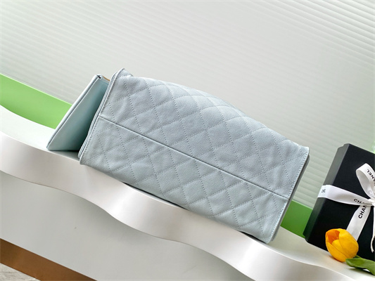 Ch*el 25 medium handbag grained calfskin gold tone metal blue as5311