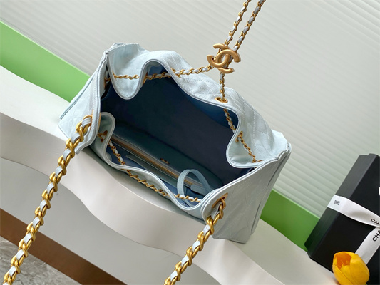 Ch*el 25 medium handbag grained calfskin gold tone metal blue as5311