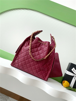 Ch*el 25 medium handbag grained calfskin gold tone metal dk red as5311