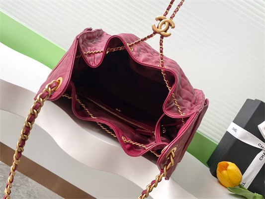 Ch*el 25 medium handbag grained calfskin gold tone metal dk red as5311