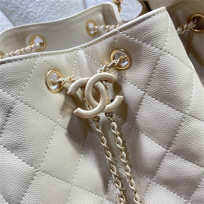 Ch*el 25 medium handbag grained calfskin gold tone metal beige as5311