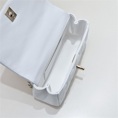 Ch*el 25s mini top handle bag gold tone metal white as4591