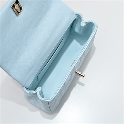 Ch*el 25s mini top handle bag gold tone metal blue as4591