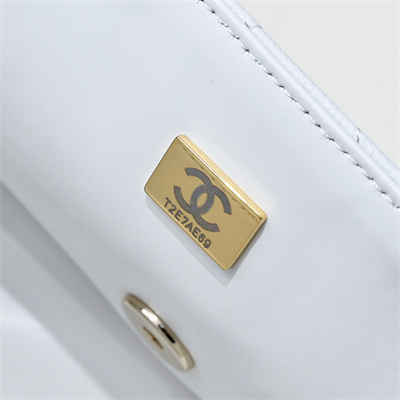 Ch*el 25s top handle bag gold tone metal white as5554