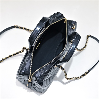 Cha.nel Large Bowling Bag Grained Shiny Calfskin & Gold-Tone Metal Black AS5579