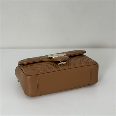 Gu.cci GG Marmont Small shoulder bag matelassé chevron lambskin leather Lt Gold toned hardware Brown 837280