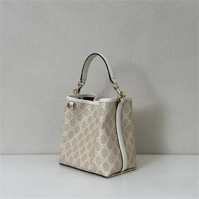 Gu.cci GG Emblem small bucket bag Monogram coated fabric White 815118