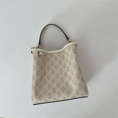 Gu.cci GG Emblem small bucket bag Monogram coated fabric White 815118