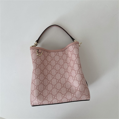 Gu.cci GG Emblem small bucket bag Monogram coated fabric Pink 815118