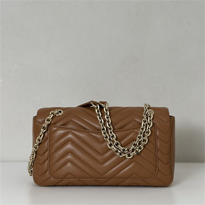 Gu.cci GG Marmont medium shoulder bag matelassé chevron lambskin leather Light gold-toned hardware Brown 837267