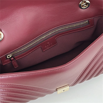 Gu.cci GG Marmont medium shoulder bag matelassé chevron lambskin leather Light gold-toned hardware Rosso Ancora red 837267