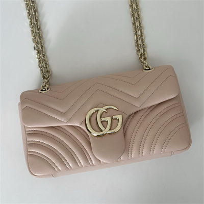 Gu.cci GG Marmont medium shoulder bag matelassé chevron lambskin leather Light gold-toned hardware Pink beige 837267