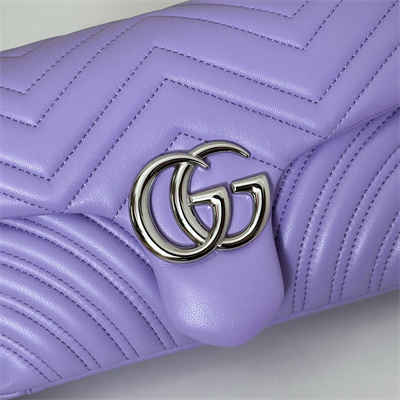 Gu.cci GG Marmont medium shoulder bag matelassé chevron lambskin leather Silver toned hardware Lilac 837267