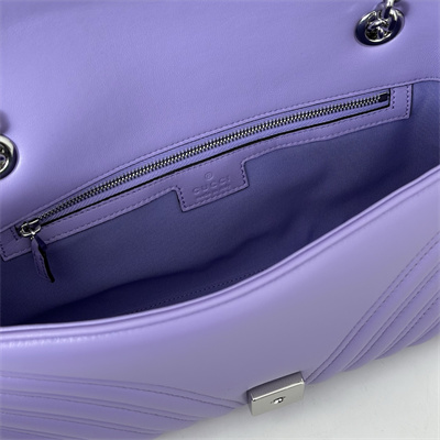 Gu.cci GG Marmont medium shoulder bag matelassé chevron lambskin leather Silver toned hardware Lilac 837267