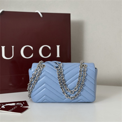 Gu.cci GG Marmont Small shoulder bag matelassé chevron lambskin leather Silver toned hardware Lt Blue 837280