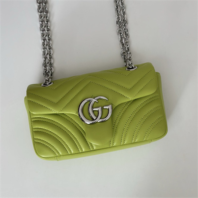 Gu.cci GG Marmont Small shoulder bag matelassé chevron lambskin leather Silver toned hardware Bright Green 837280