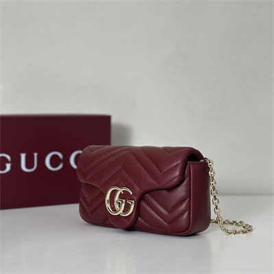 Gu.cci GG Marmont Mini shoulder bag matelassé chevron lambskin leather Lt Gold toned hardware Rosso Ancora red 841290