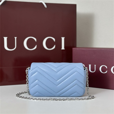 Gu.cci GG Marmont Mini shoulder bag matelassé chevron lambskin leather Silver toned hardware Lt Blue 841290