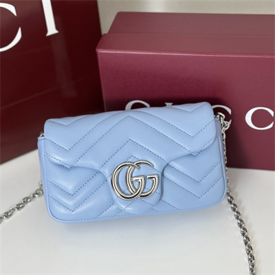 Gu.cci GG Marmont Mini shoulder bag matelassé chevron lambskin leather Silver toned hardware Lt Blue 841290