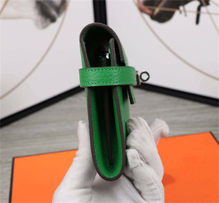 Her.mes Kelly Classic Wallet Calfskin Bambou Color Silver tone Metal