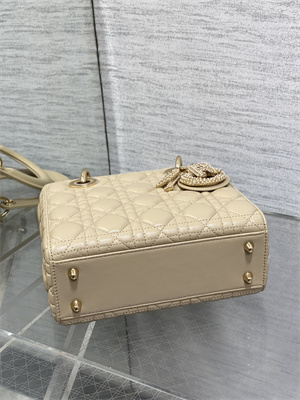 cd small lady di.or my abcD*or bag cannage lambskin gold tone metal with pearl charm beige