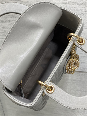 cd small lady di.or my abcD*or bag cannage lambskin gold tone metal with pearl charm grey