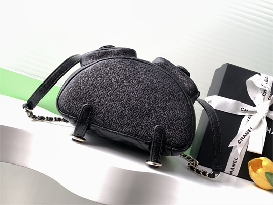 Cha.nel Duma Backpack Grained Calfskin Gold Tone Metal Black AS3860