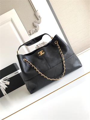 Ch*el small shopping bag calfskin & gold-tone metal black as5634