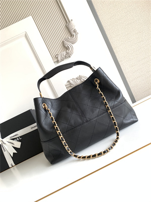 Ch*el small shopping bag calfskin & gold-tone metal black as5634