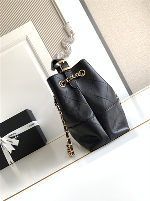Ch*el small shopping bag calfskin & gold-tone metal black as5634