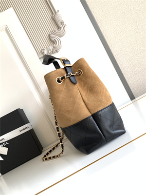 Ch*el small shopping bag suede calfskin, shiny lambskin & gold-tone metal beige & black as5634