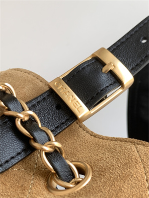 Ch*el small shopping bag suede calfskin, shiny lambskin & gold-tone metal beige & black as5634