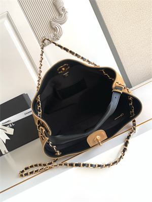 Ch*el small shopping bag suede calfskin, shiny lambskin & gold-tone metal beige & black as5634