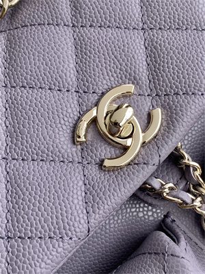 Cha.nel Duma Backpack Grained Calfskin Gold Tone Metal Lt Purple AS3860