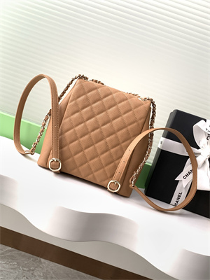 Cha.nel Duma Backpack Grained Calfskin Gold Tone Metal Brown AS3860