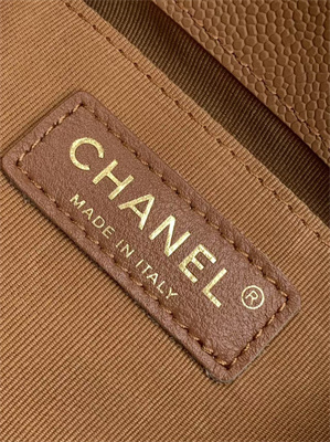 Cha.nel Duma Backpack Grained Calfskin Gold Tone Metal Brown AS3860