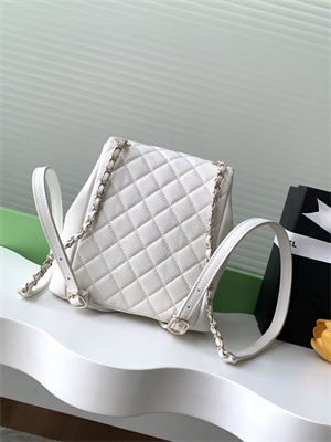 Cha.nel Duma Backpack Grained Calfskin Gold Tone Metal White AS3860