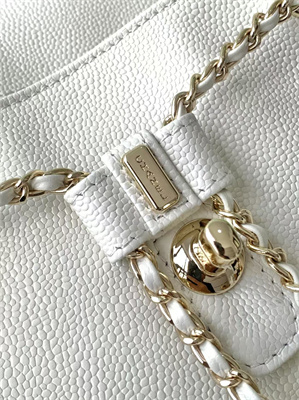 Cha.nel Duma Backpack Grained Calfskin Gold Tone Metal White AS3860