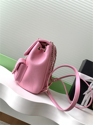 Cha.nel Duma Backpack Grained Calfskin Gold Tone Metal Pink AS3860