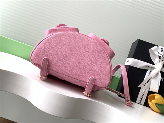 Cha.nel Duma Backpack Grained Calfskin Gold Tone Metal Pink AS3860