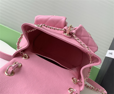 Cha.nel Duma Backpack Grained Calfskin Gold Tone Metal Pink AS3860