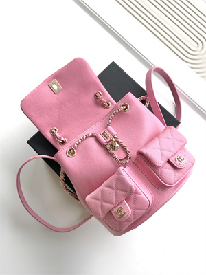 Cha.nel Duma Backpack Grained Calfskin Gold Tone Metal Pink AS3860