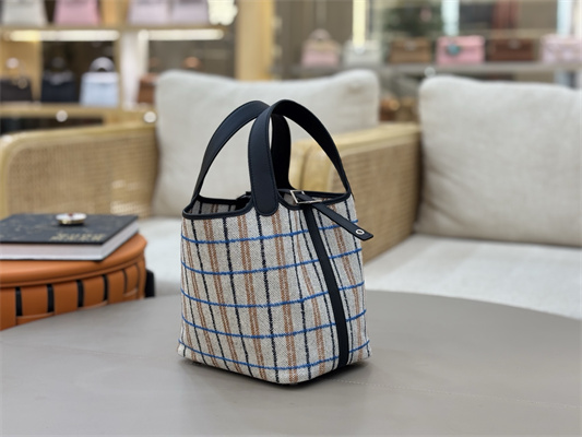 Picotin Lock 18 Bag in H canvas and Swift calfskin with “Couverture Carre” embroidery Black HS