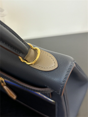 Kelly Colormatic Bag Swift Leather 25/28CM Gold/Silver Hardware In Bleu Marine, Black, Chai, Gold and Etoupe Color HS