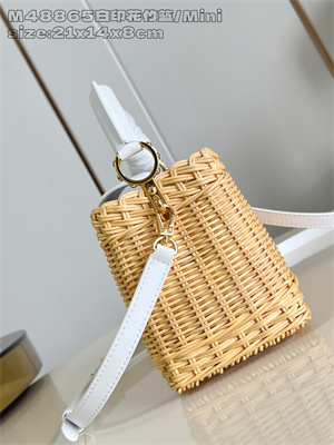 L.V Capucines Mini Bag Rattan and cowhide leather White M26004