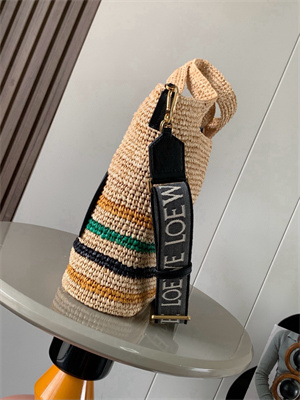 L0ew* slit mini tote bag in raffia &calfskin nature&black